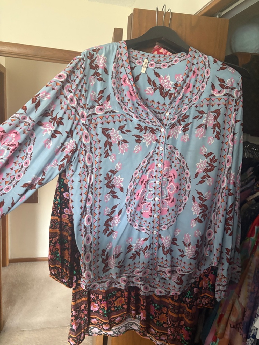 Spell Pink and Brown Embroidered Blouse